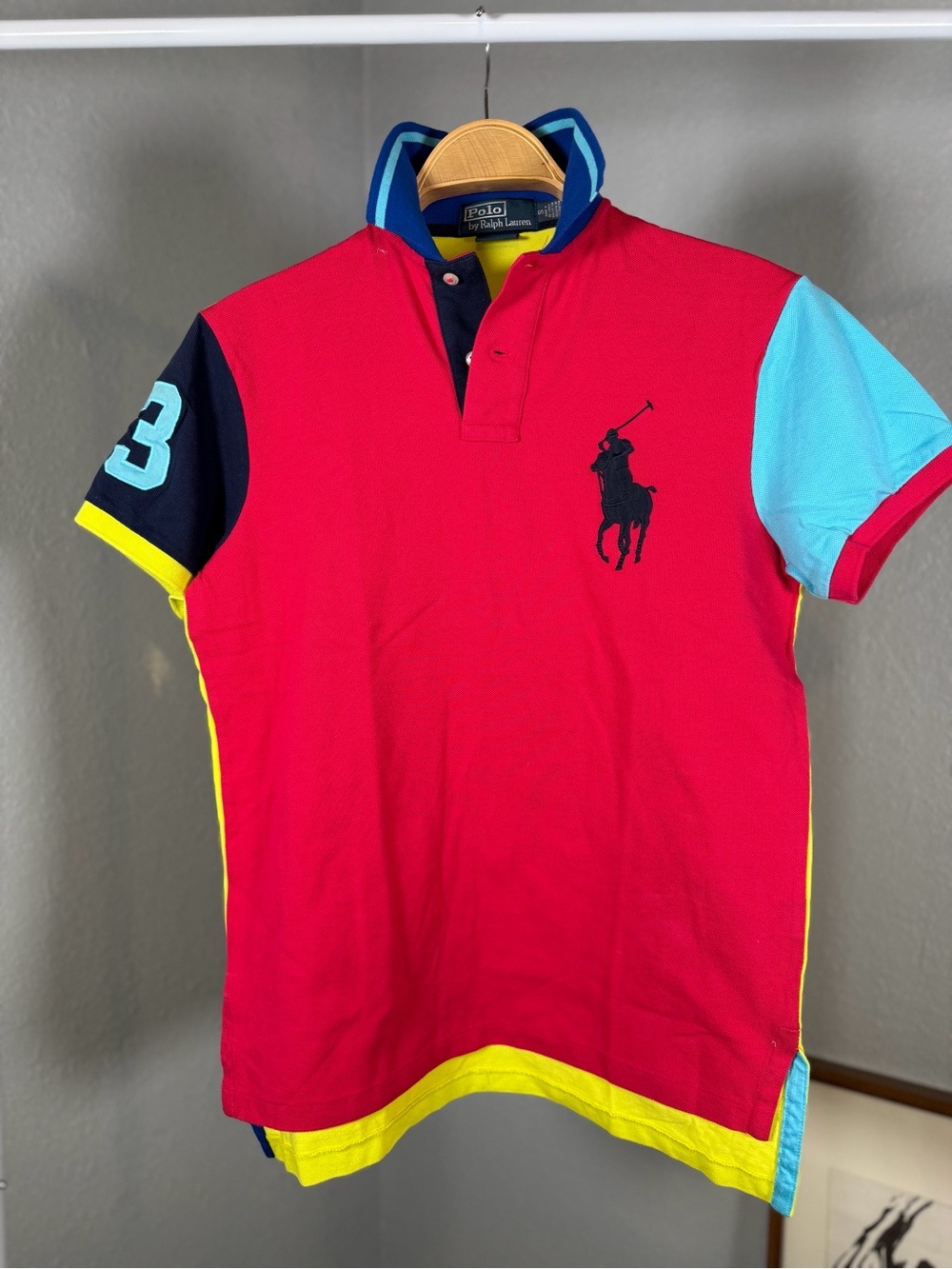 Ralph Lauren Men’s Polo - Bold Pink with Aqua, Yellow & Navy Accents
